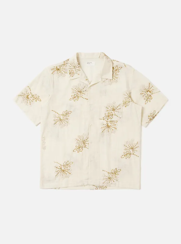 Ecru Hand Embroidered Cotton Road Shirt made by Universal Works