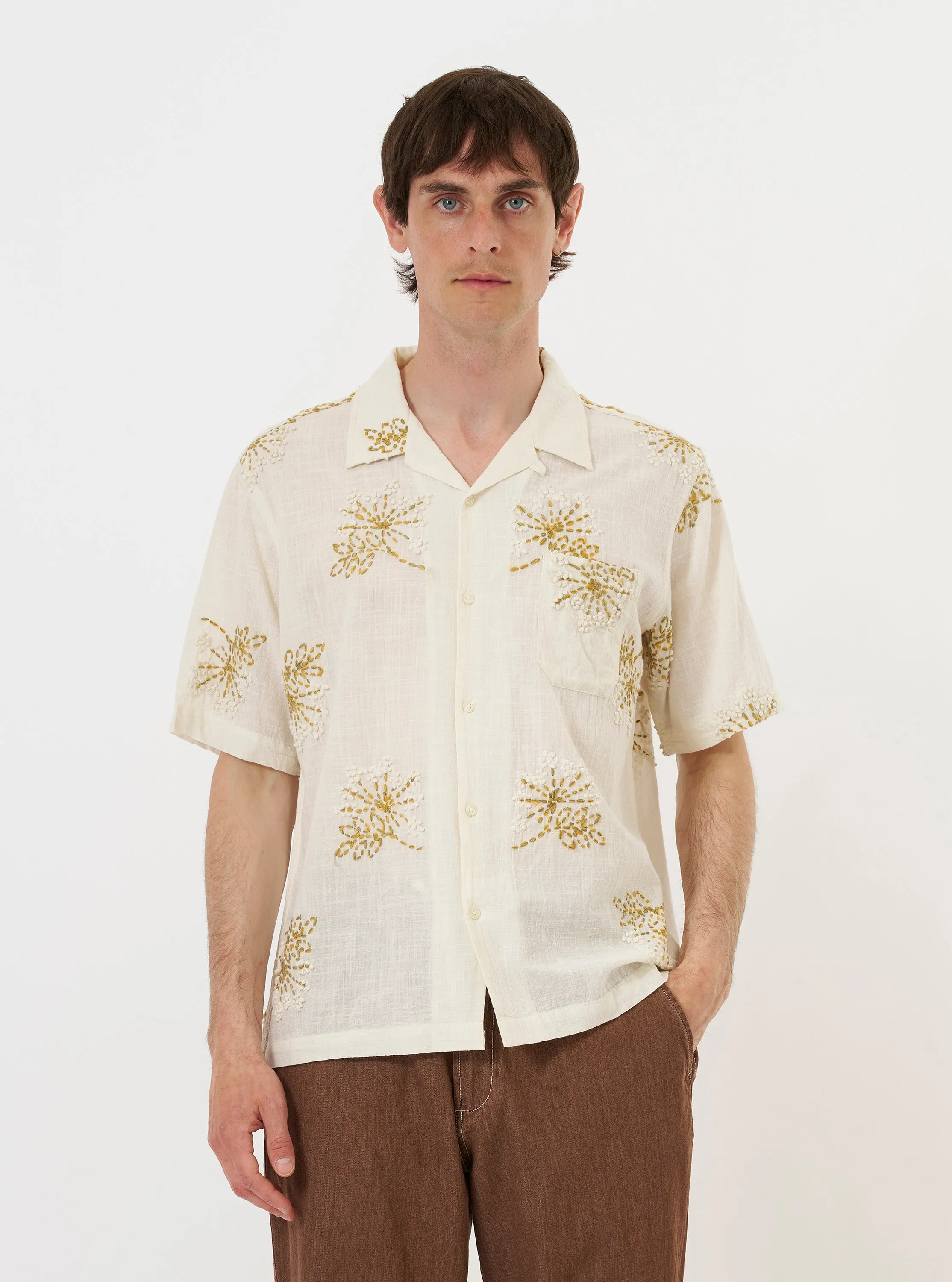 Ecru Hand Embroidered Cotton Road Shirt sold by Universal Works product image thumbnail 2
