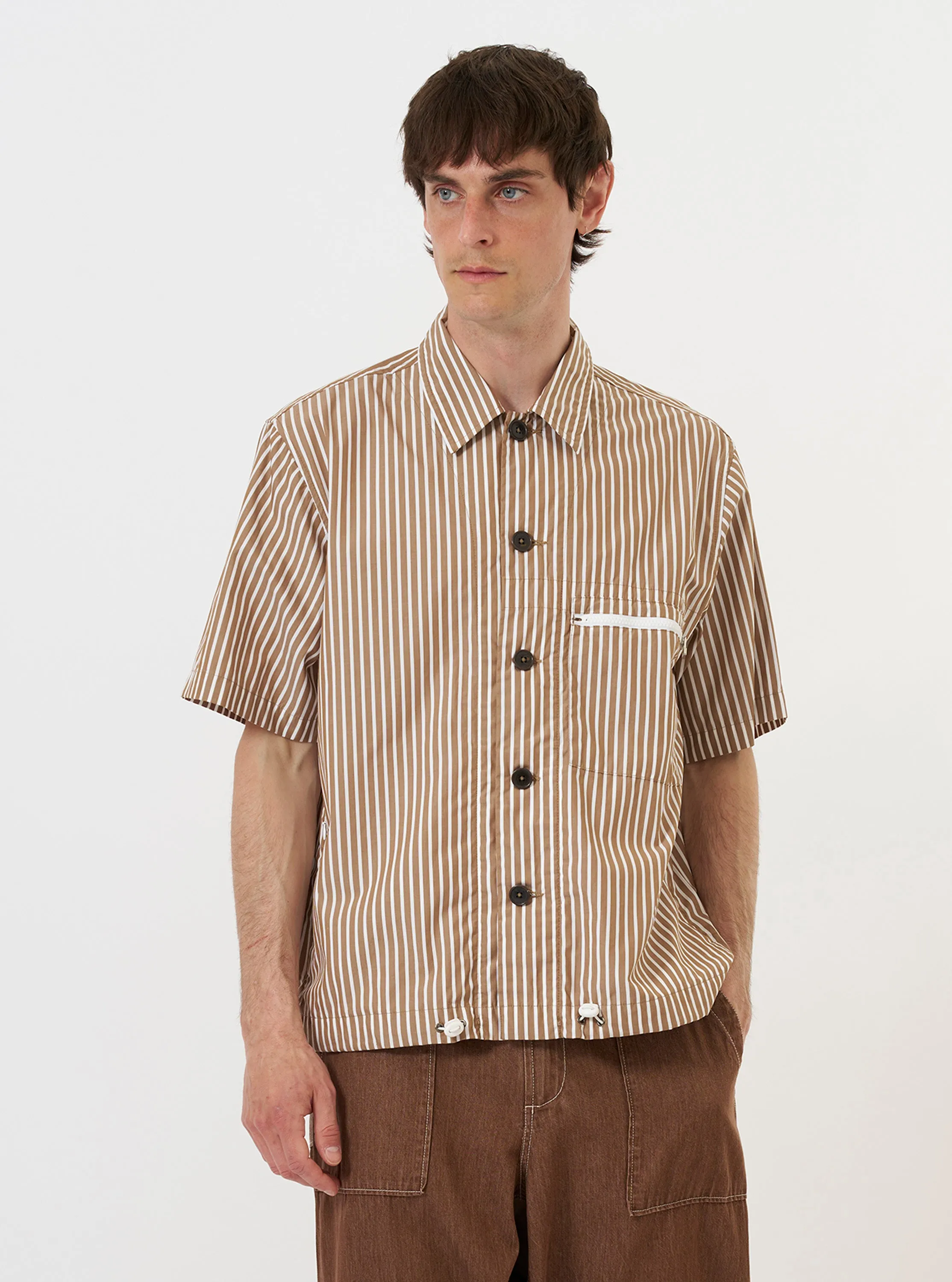 Brown/White Cotton Stripe Z Tech Overshirt sold by Universal Works product image thumbnail 2