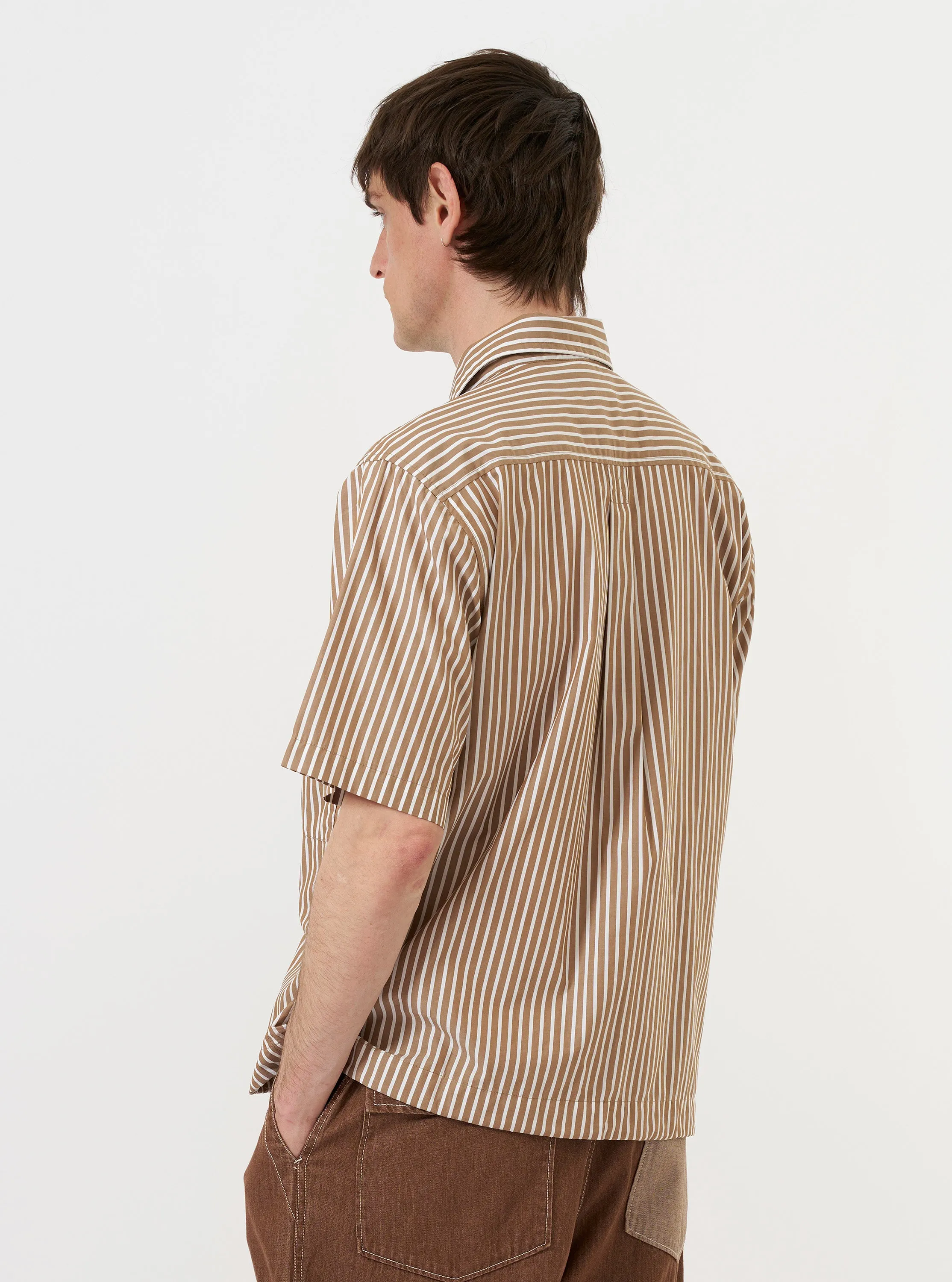 Brown/White Cotton Stripe Z Tech Overshirt sold by Universal Works product image thumbnail 3