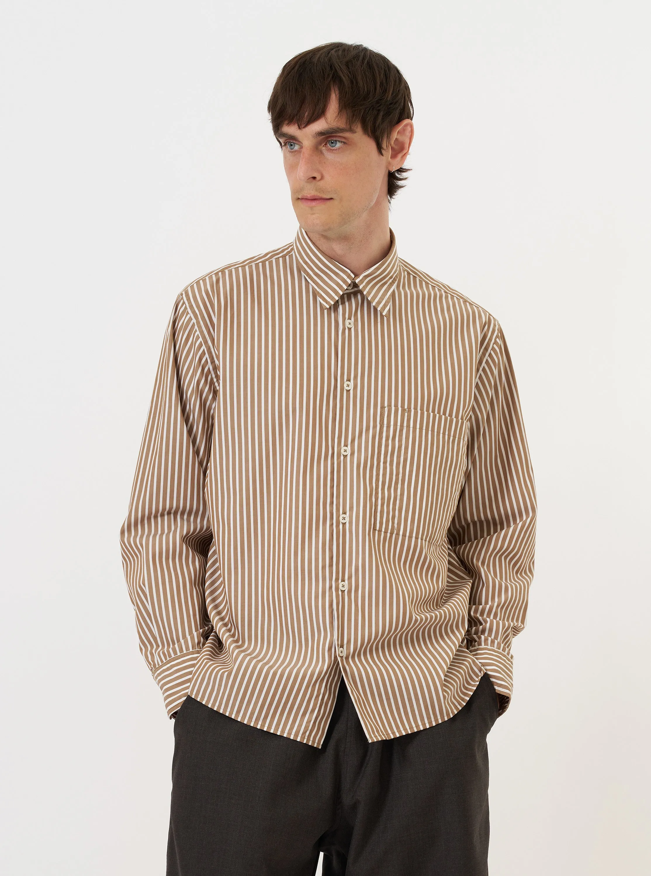 Brown/White Cotton Stripe Square Pocket Shirt sold by Universal Works product image thumbnail 2