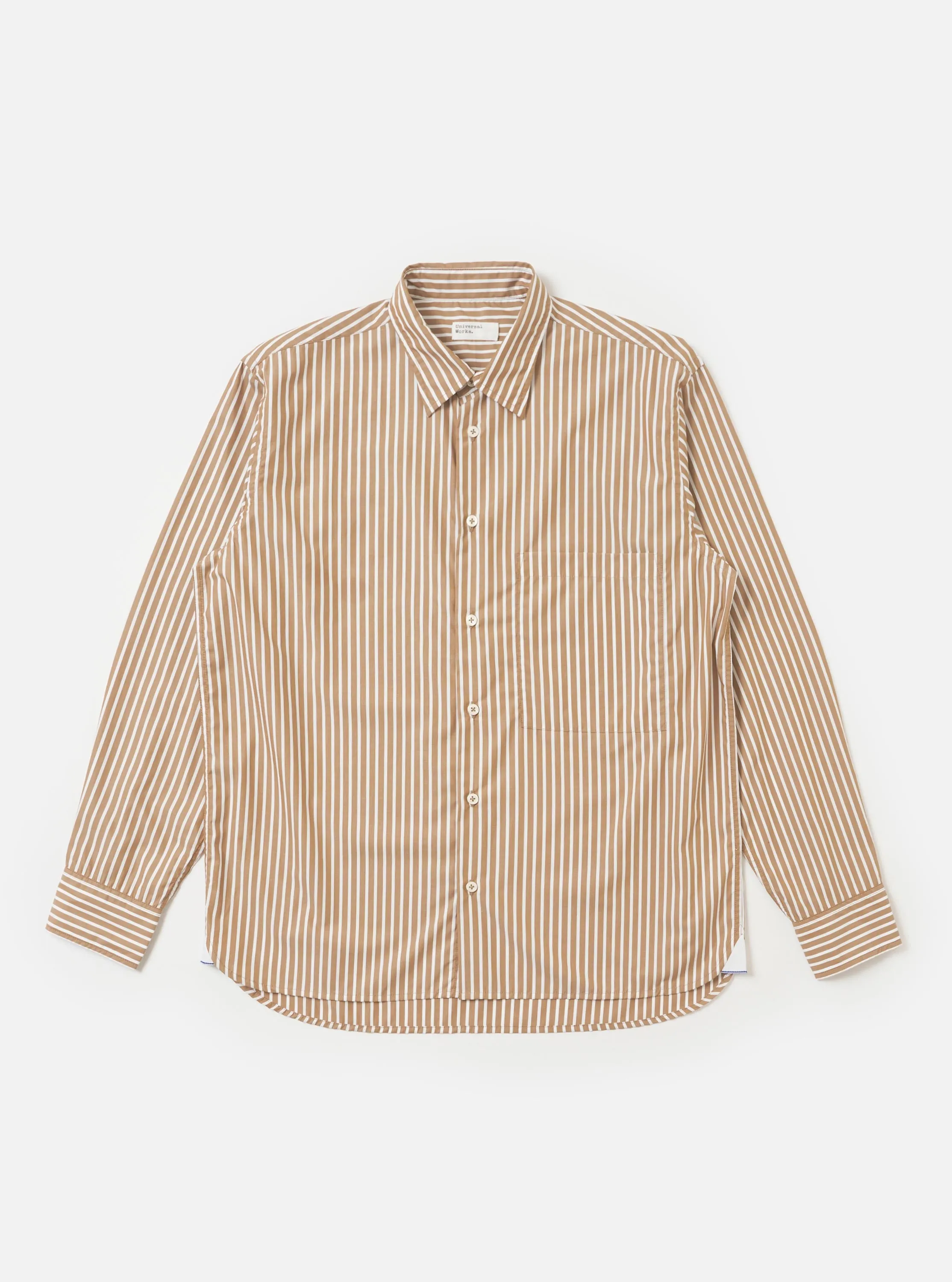 Brown/White Cotton Stripe Square Pocket Shirt sold by Universal Works