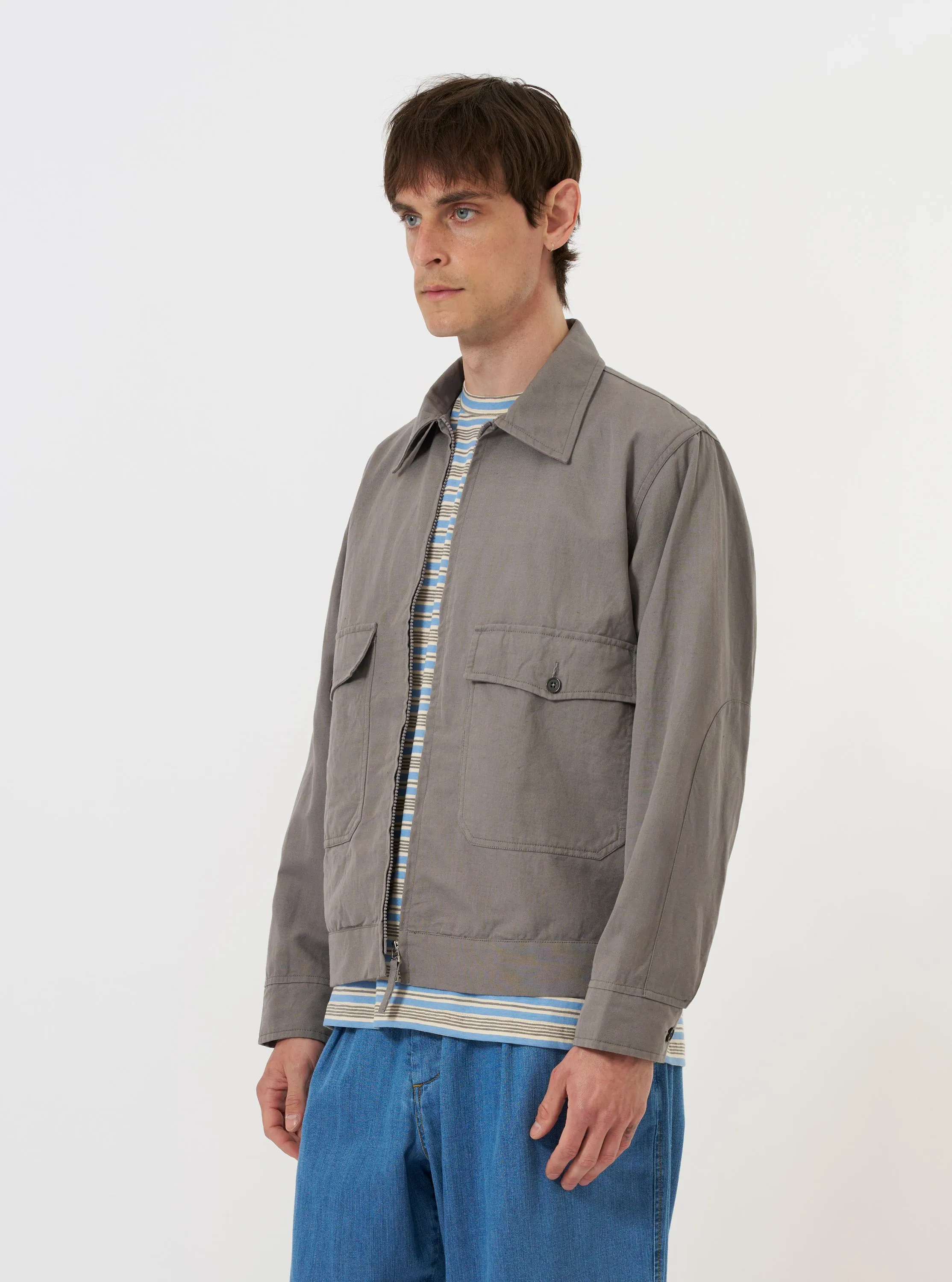 Mid Grey Linen Slub Weave E130 Jacket sold by Universal Works product image thumbnail 2