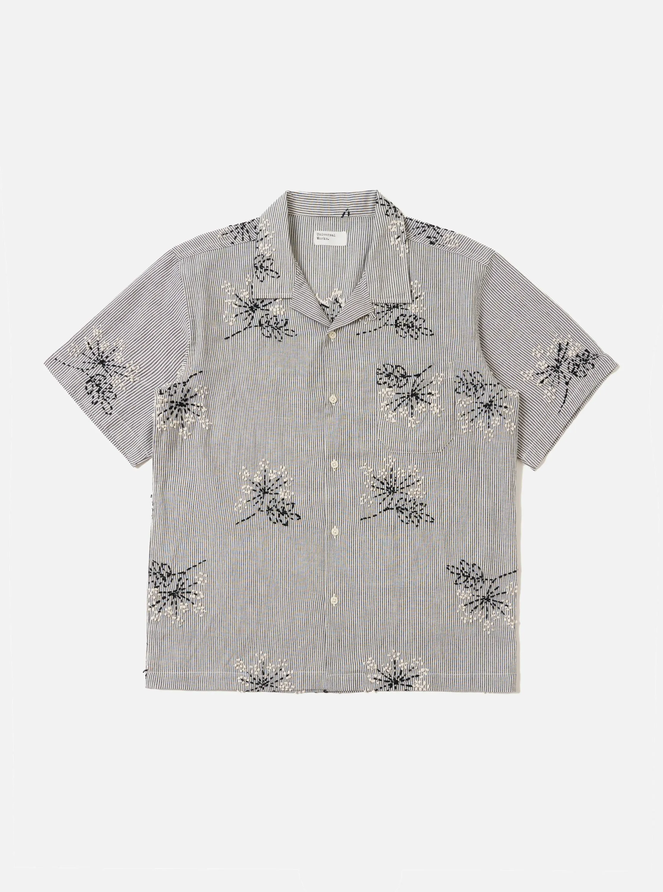 Grey Hand Embroidered Stripe Cotton Road Shirt sold by Universal Works