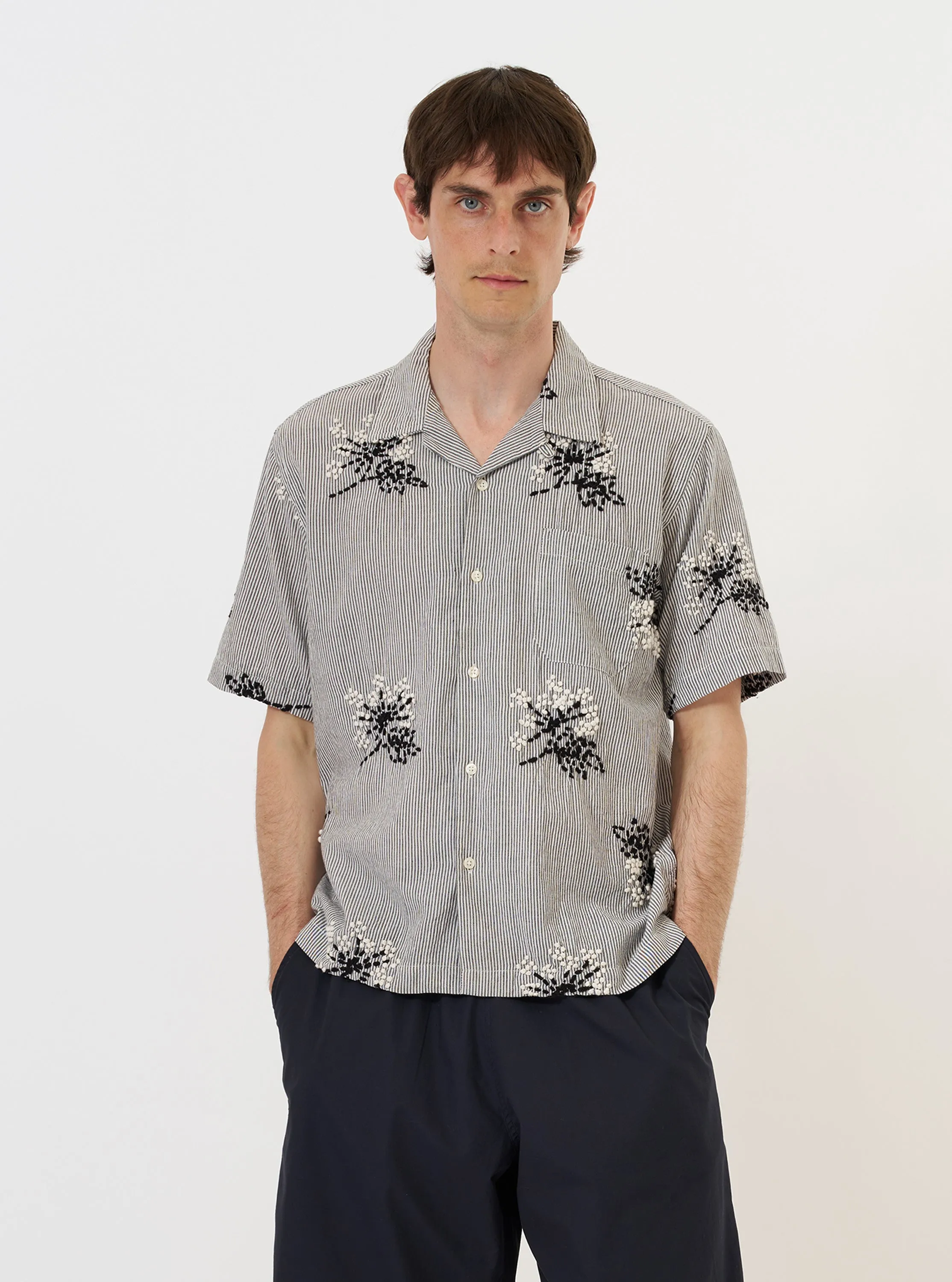 Grey Hand Embroidered Stripe Cotton Road Shirt sold by Universal Works product image thumbnail 2