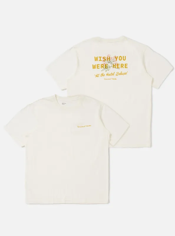 Ecru Single Jersey Wish Wish You Were Here Tee made by Universal Works