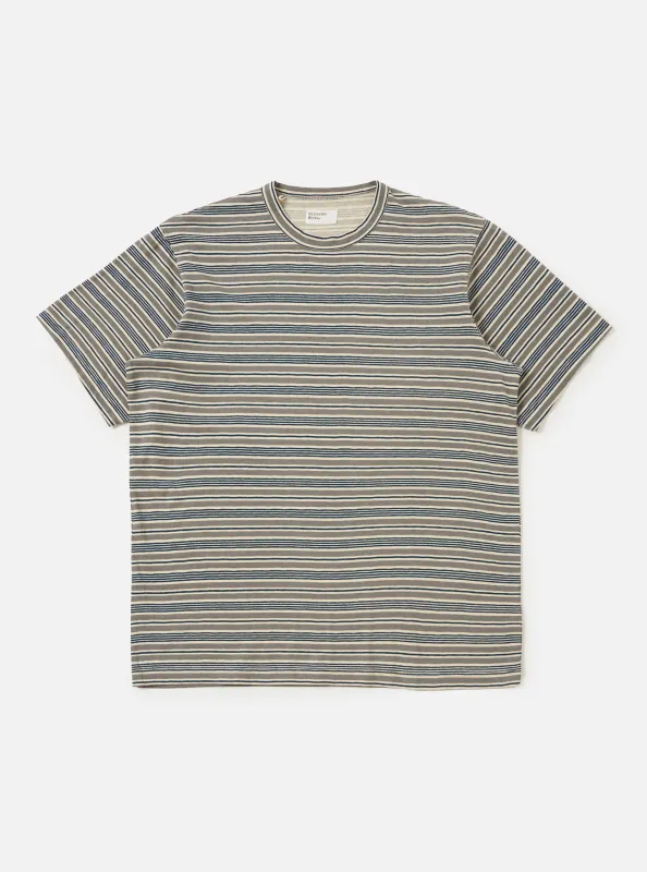 Grey OS Stripe Jersey Core Tee made by Universal Works