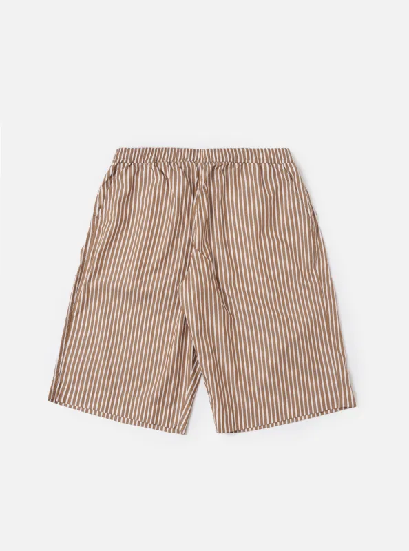 Brown/White Cotton Stripe Vacation Short made by Universal Works