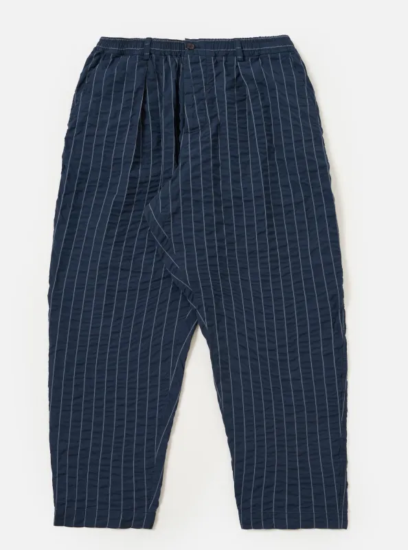 Navy Chester Stripe Pleated Track Pant made by Universal Works