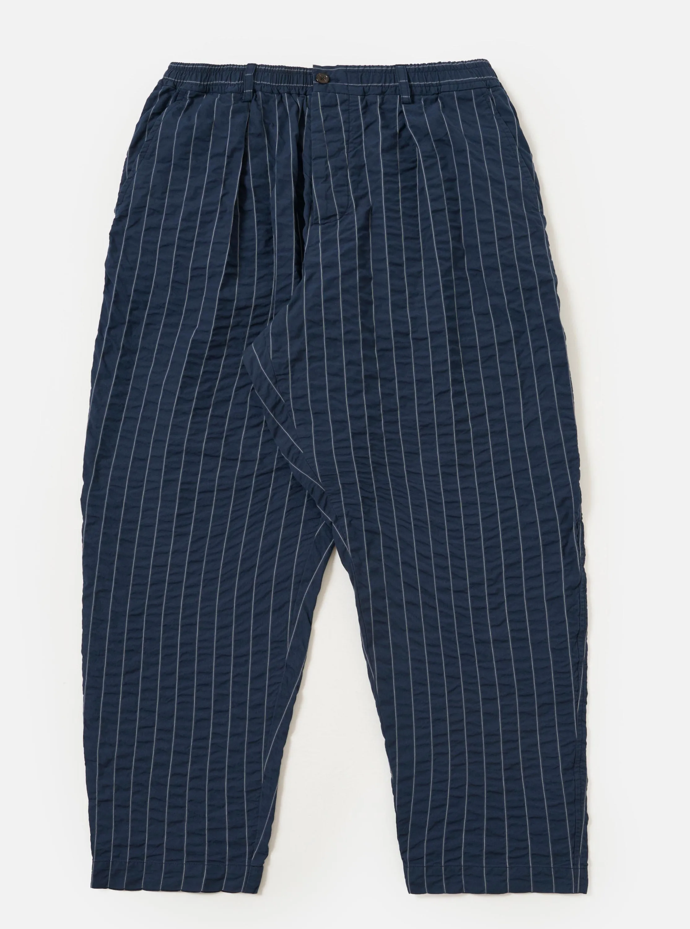 Navy Chester Stripe Pleated Track Pant sold by Universal Works