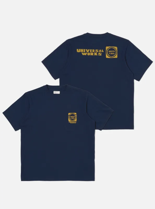 Navy/Yellow Single Jersey Print Pocket Tee made by Universal Works