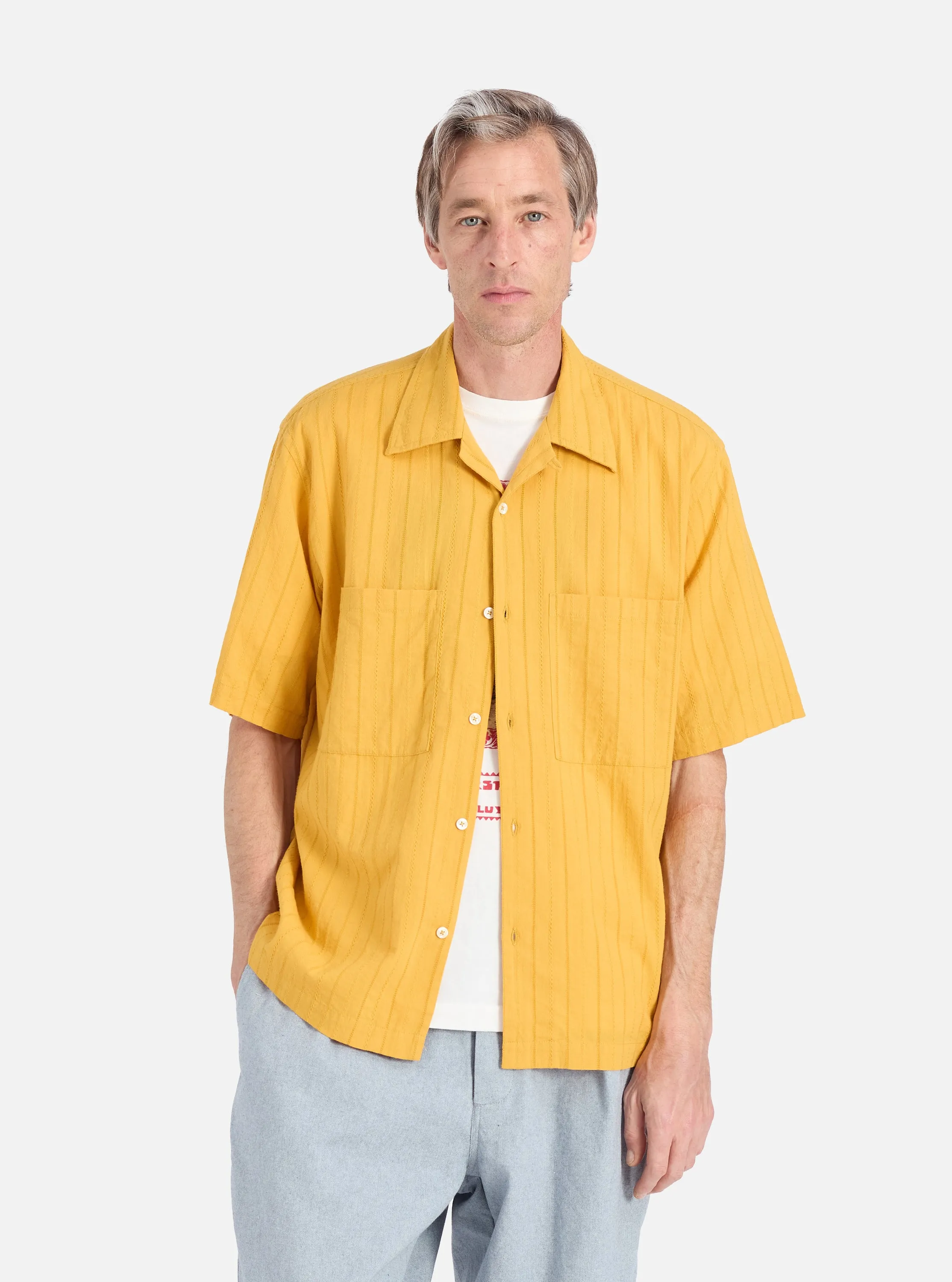 Mustard Dobby Self Stripe Camper Shirt sold by Universal Works product image thumbnail 2
