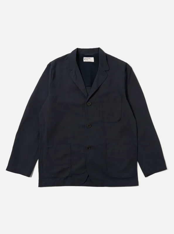 Navy Linen Slub Weave Three Button Jacket made by Universal Works