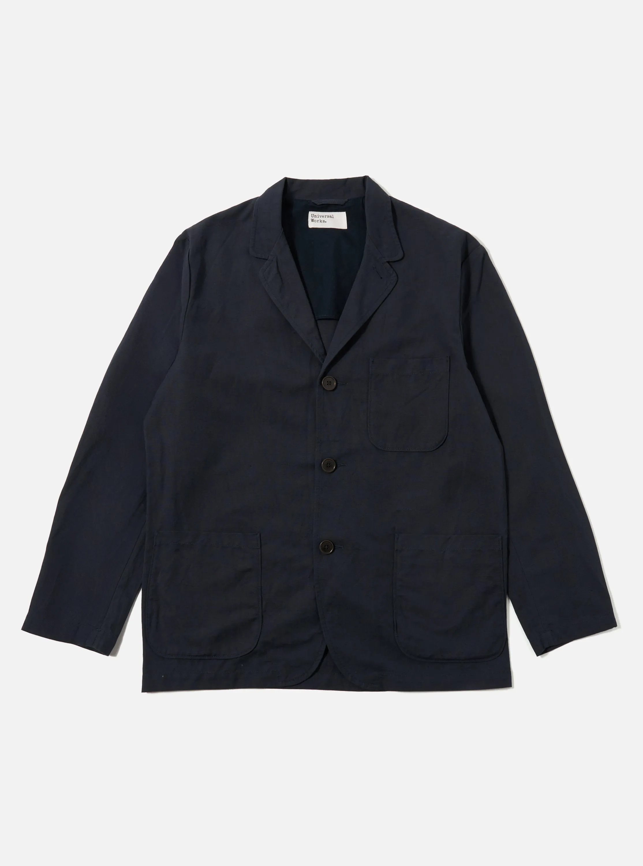 Navy Linen Slub Weave Three Button Jacket sold by Universal Works