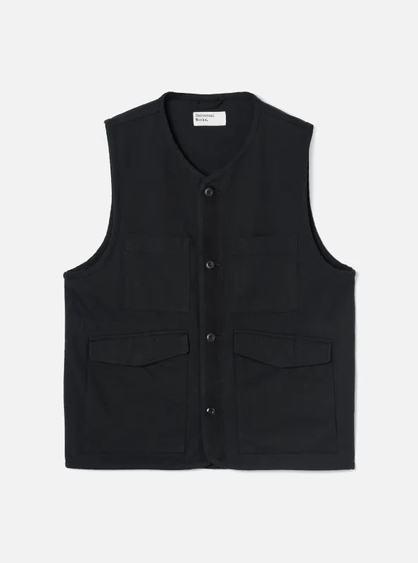 Black Brushed Moleskin 4 Pocket Gilet made by Universal Works