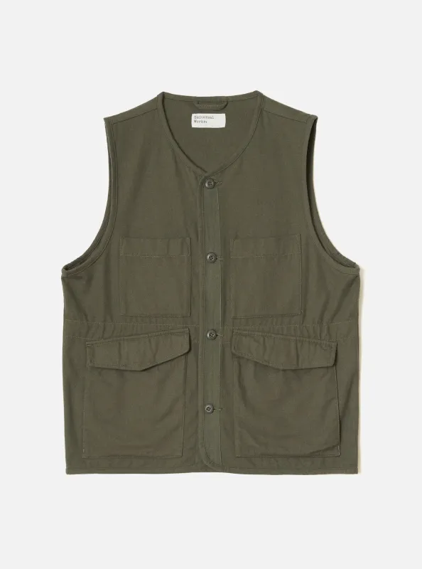 Olive Brushed Moleskin 4 Pocket Gilet made by Universal Works