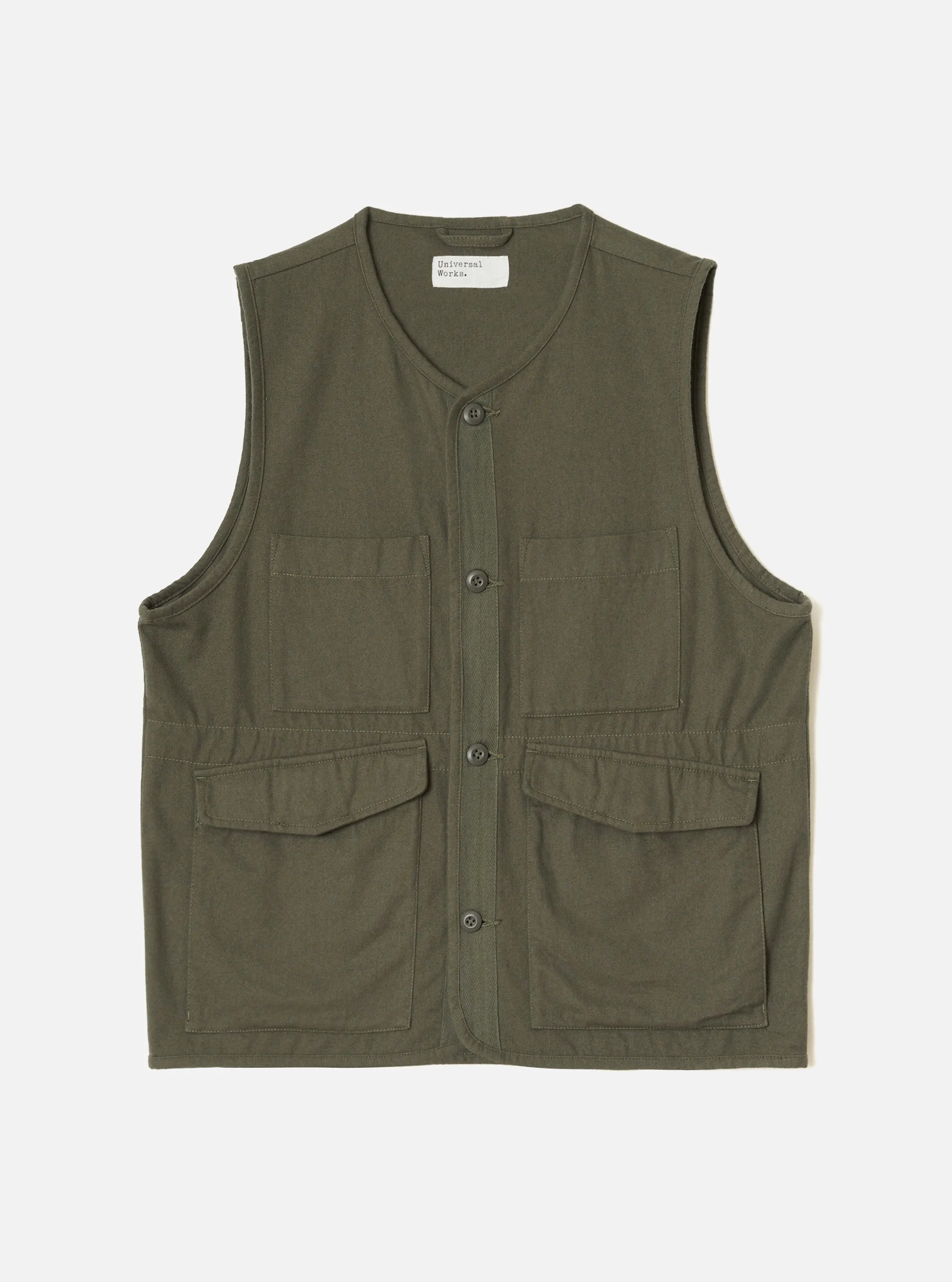 Olive Brushed Moleskin 4 Pocket Gilet sold by Universal Works