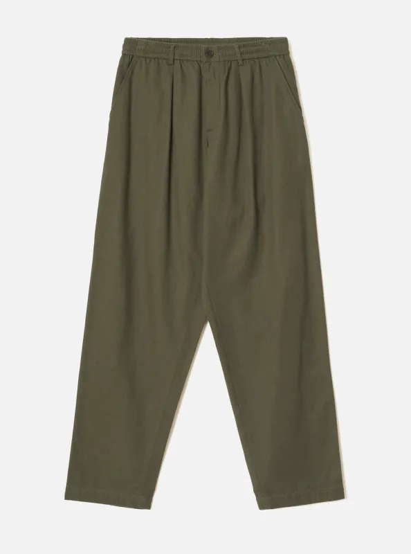 Olive Brushed Moleskin Pleated Track Pant made by Universal Works