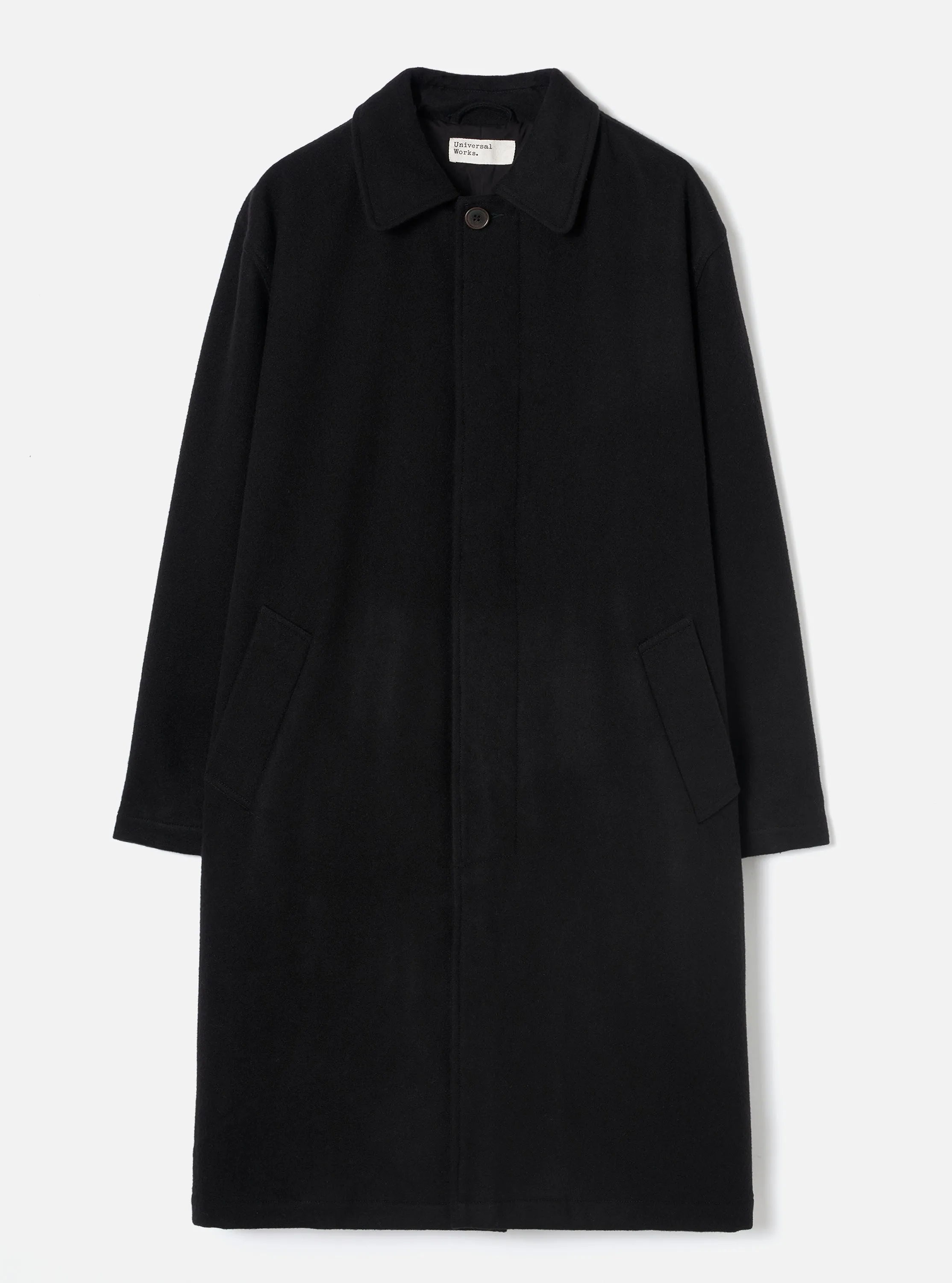 Black Mowbray Mac Coat sold by Universal Works