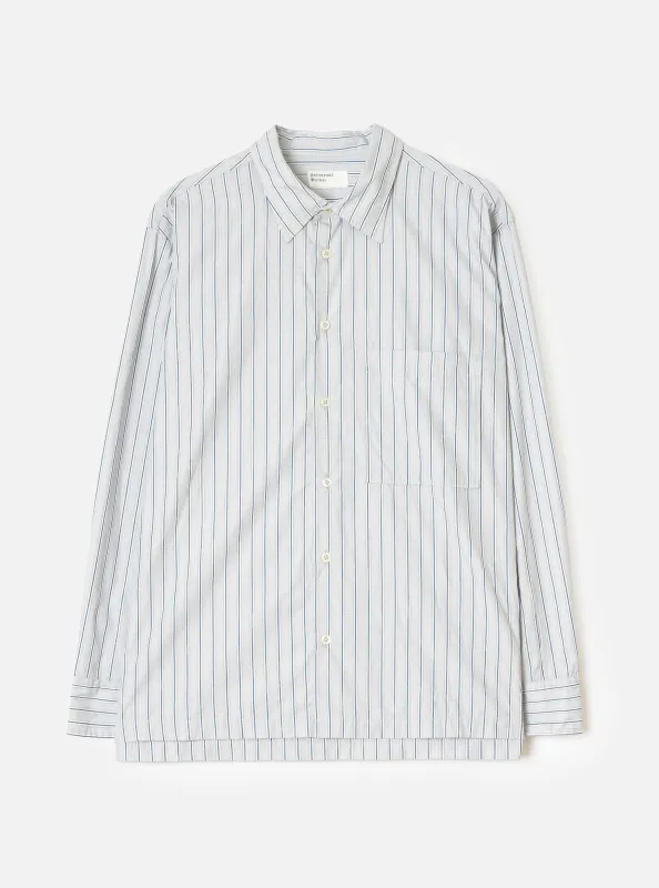 Grey Stripe Refab Compact Cotton Lucky Shirt made by Universal Works