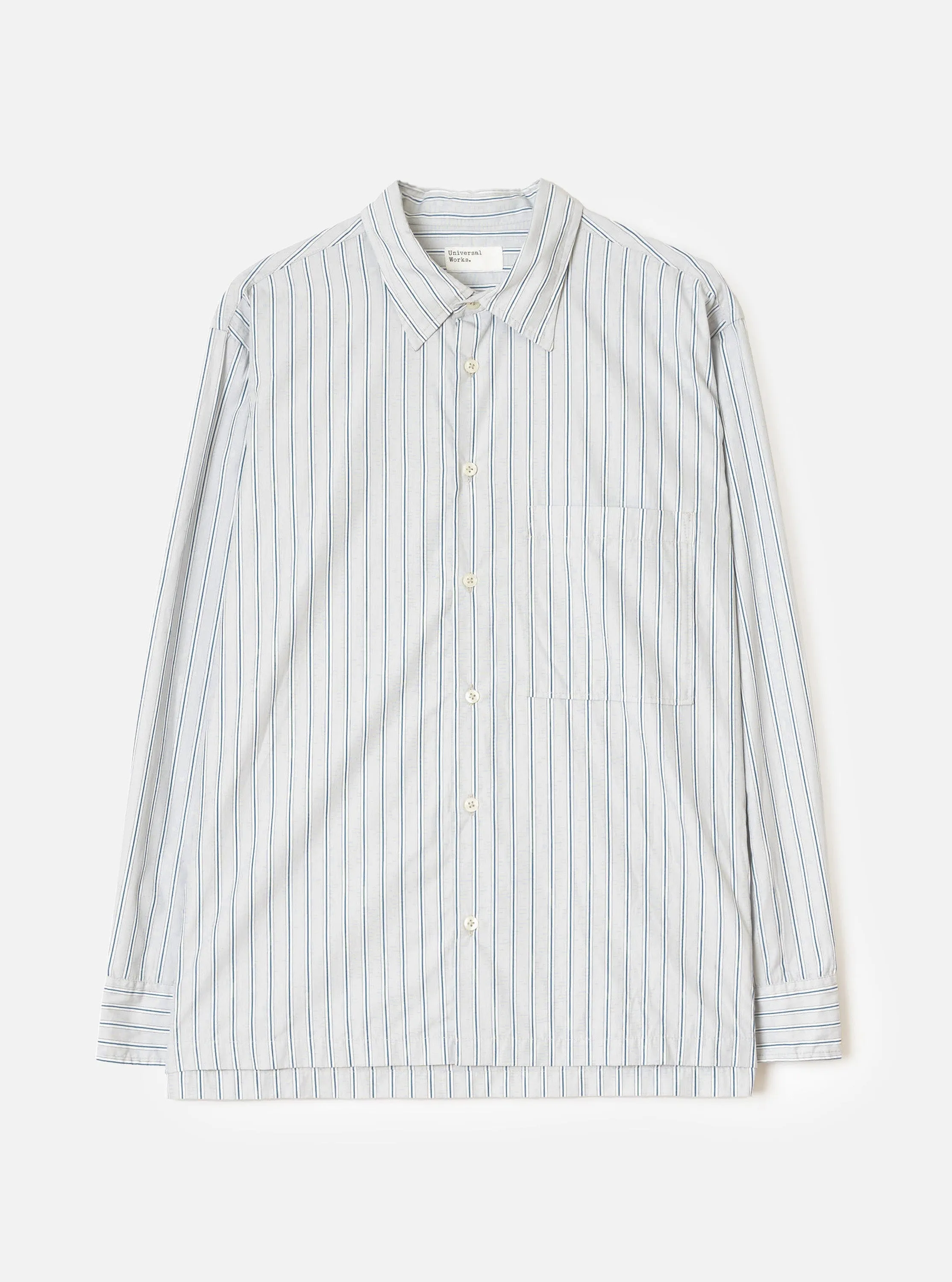 Grey Stripe Refab Compact Cotton Lucky Shirt sold by Universal Works