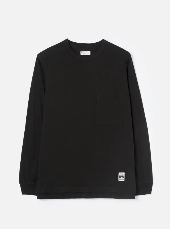Black Single Jersey L/S Core Pocket Tee made by Universal Works