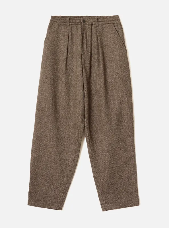 Brown Wool Herringbone Pleated Track Pant made by Universal Works