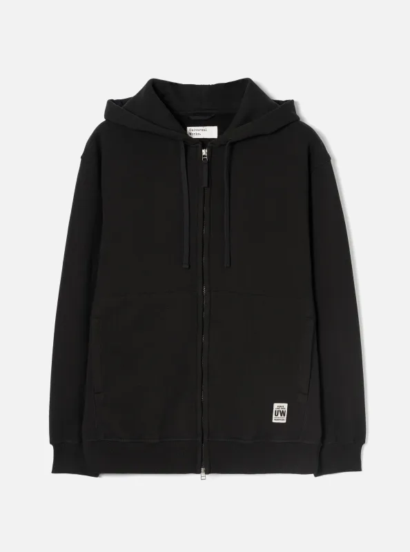 Black Brush Back Sweat Core Hoody made by Universal Works