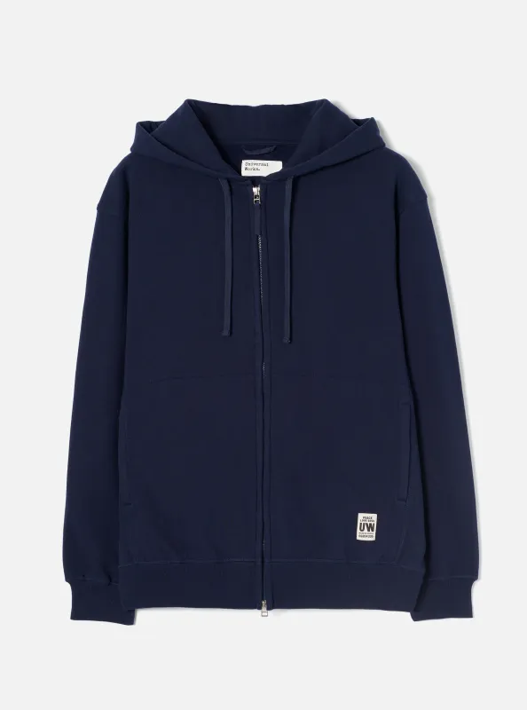 Navy Brush Back Sweat Core Hoody made by Universal Works