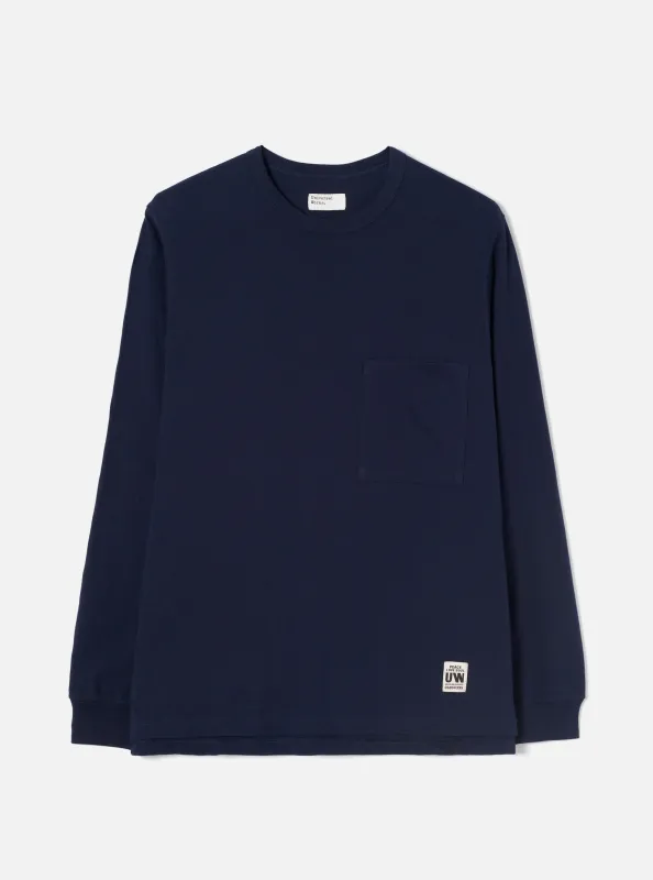 Navy Single Jersey L/S Core Pocket Tee made by Universal Works