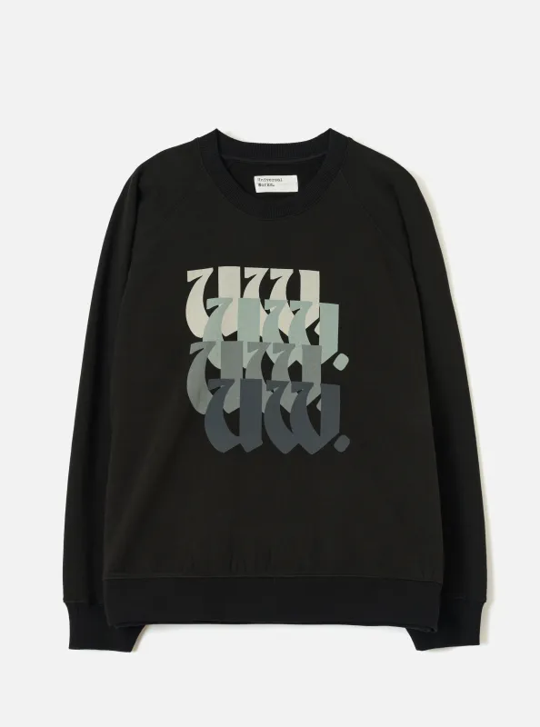 Black Brush Back Sweat UW UW Print Raglan Sweatshirt made by Universal Works