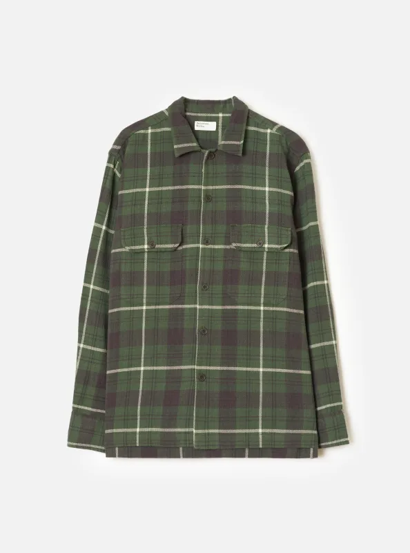 Olive Washed Check L/S Utility Shirt made by Universal Works