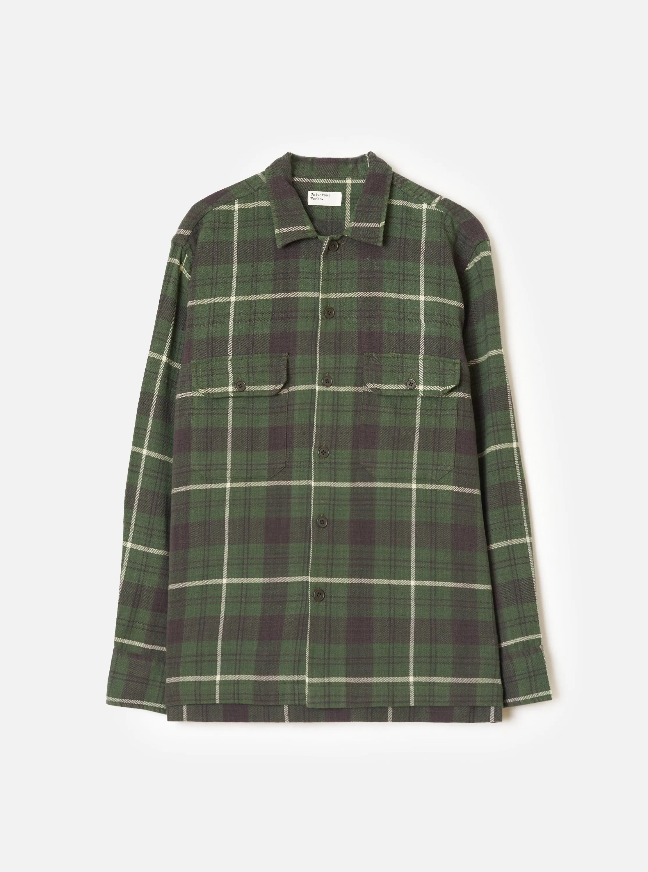 Olive Washed Check L/S Utility Shirt sold by Universal Works