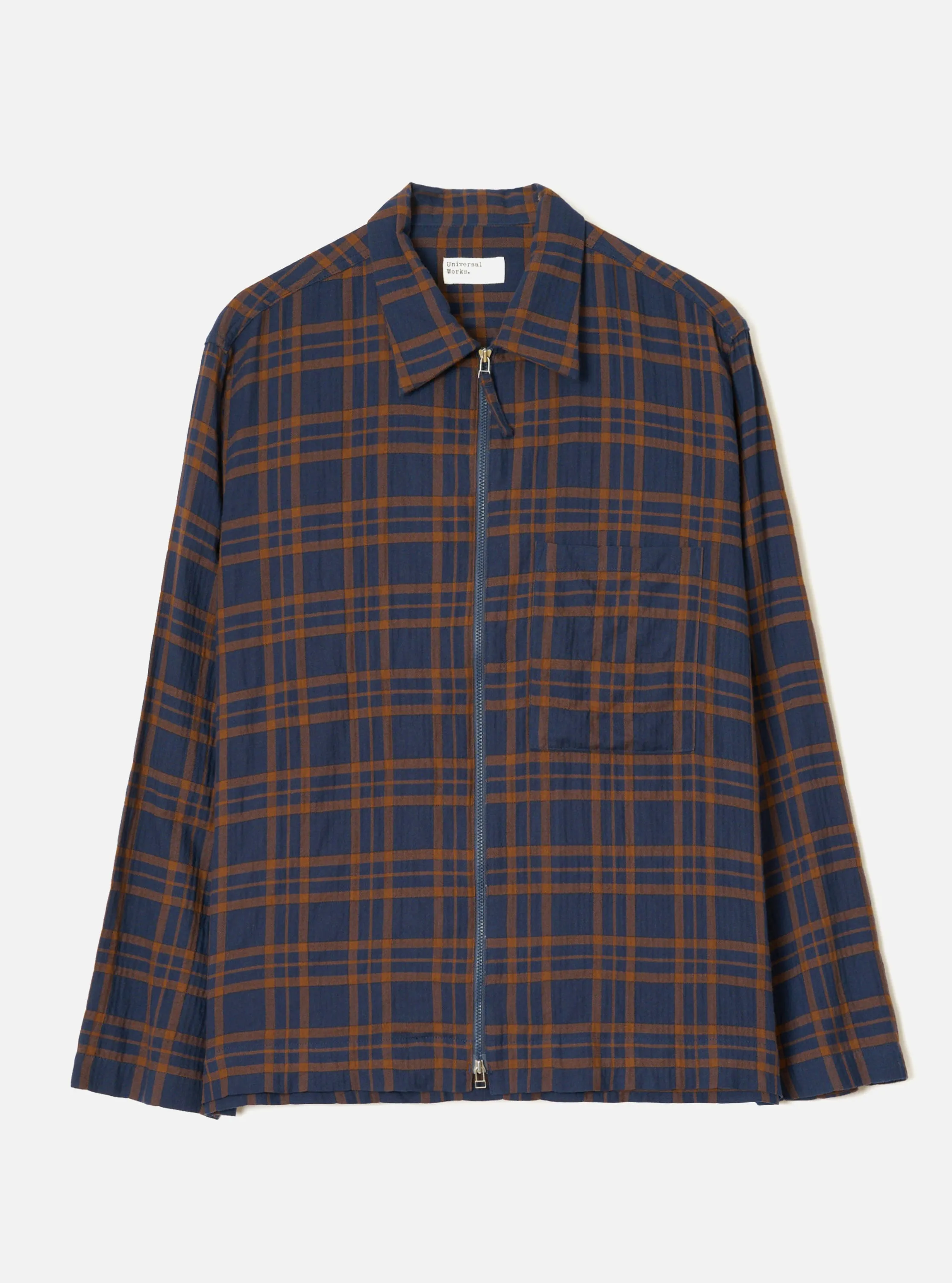 Navy/Brown Young Check Zip Shirt sold by Universal Works