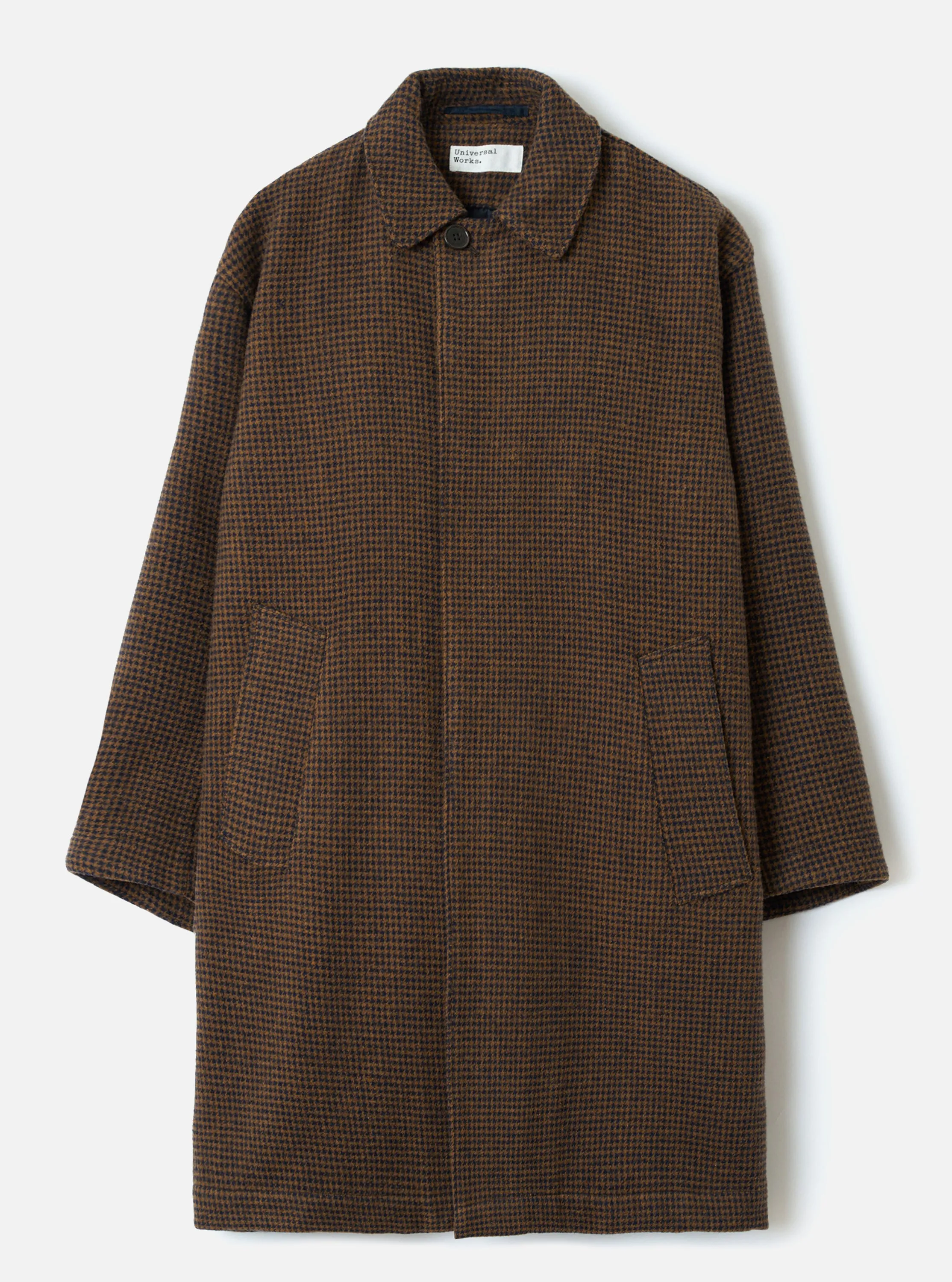Navy/Brown Wool Tweed Mix Stan Coat sold by Universal Works