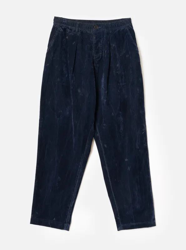 Navy Flock Chambray Pleated Track Pant made by Universal Works