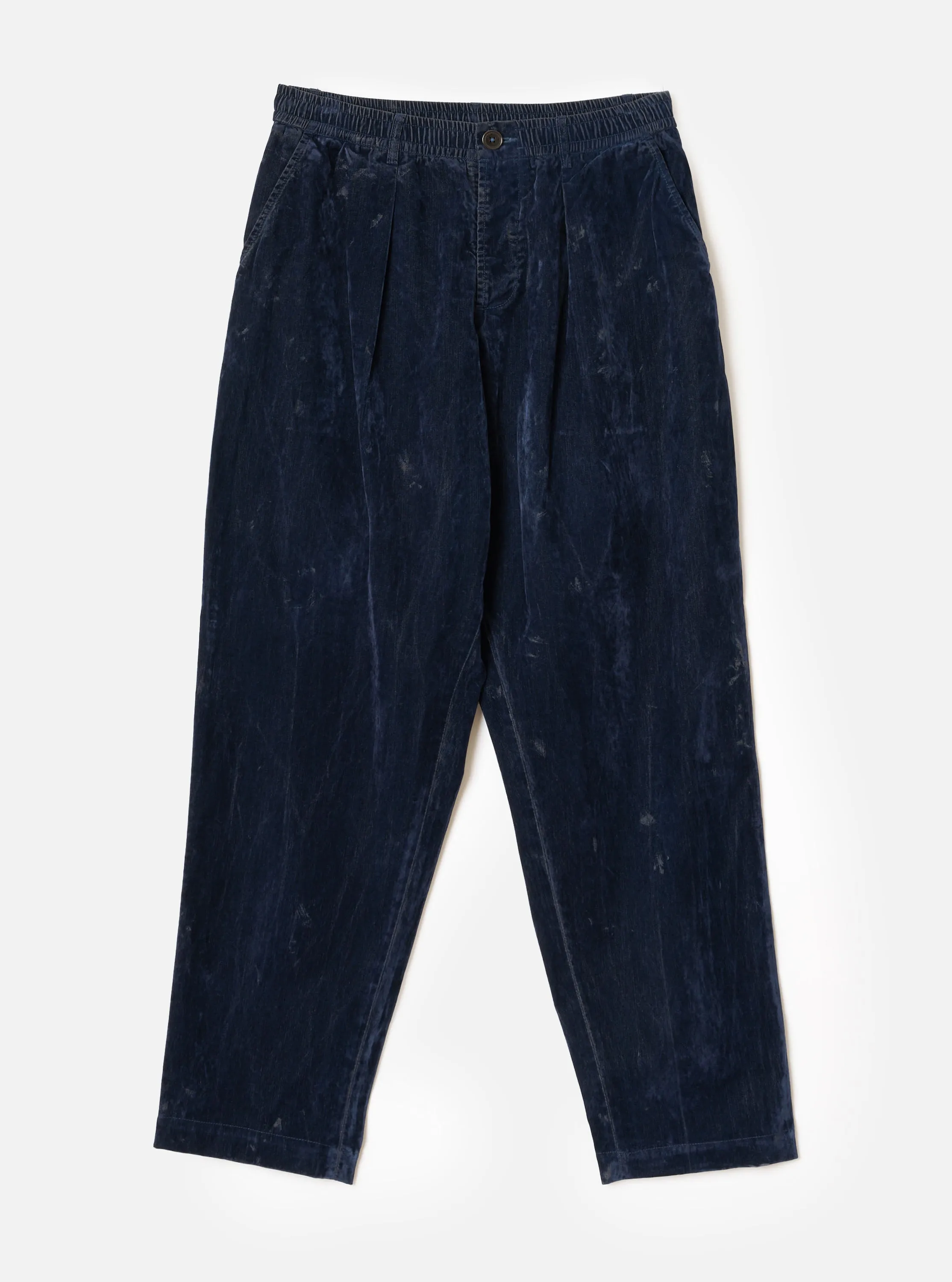 Navy Flock Chambray Pleated Track Pant sold by Universal Works