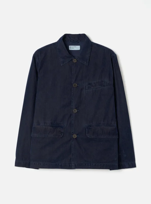 Navy Flock Chambray Warmus Jacket made by Universal Works