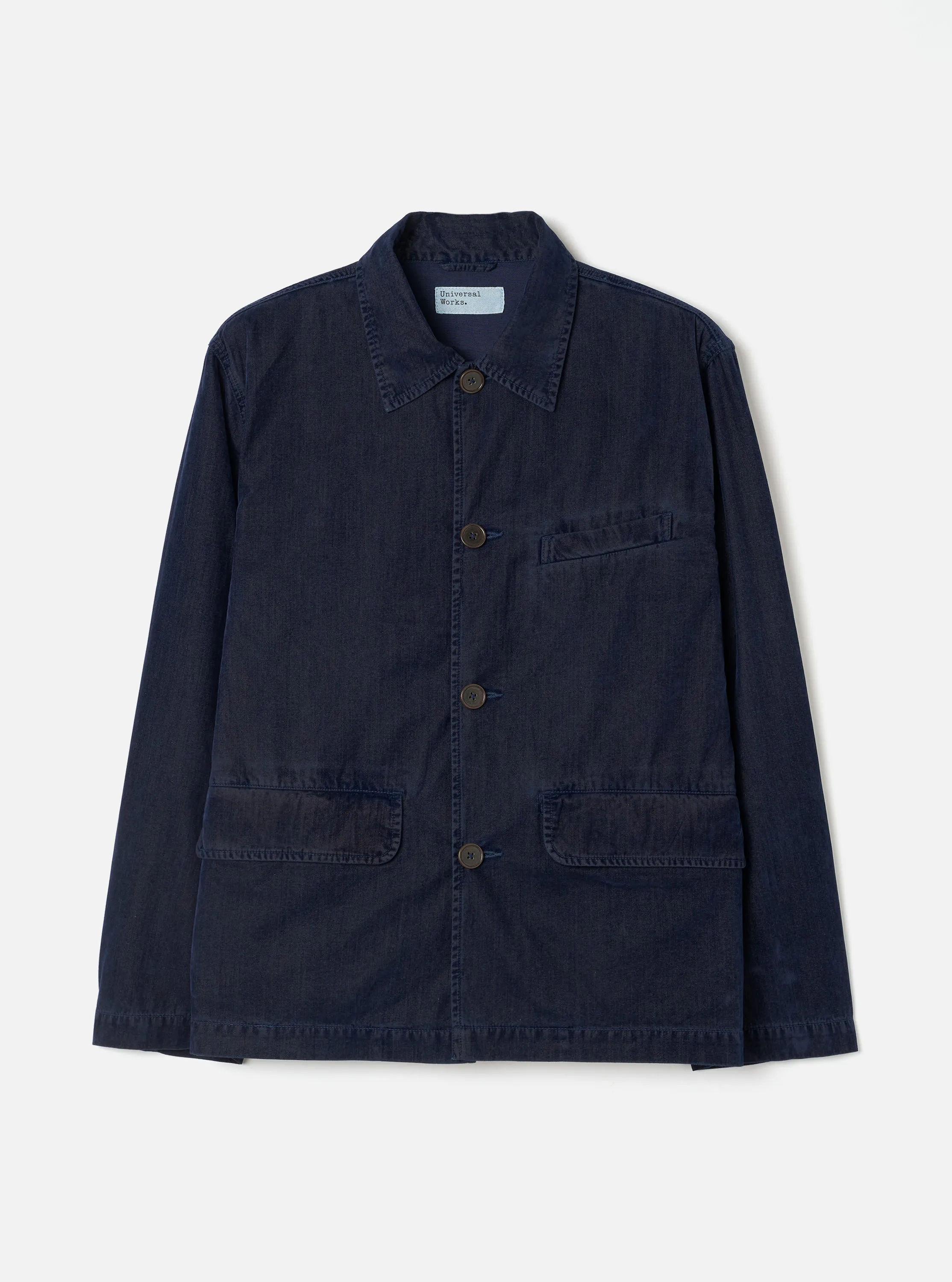 Navy Flock Chambray Warmus Jacket sold by Universal Works