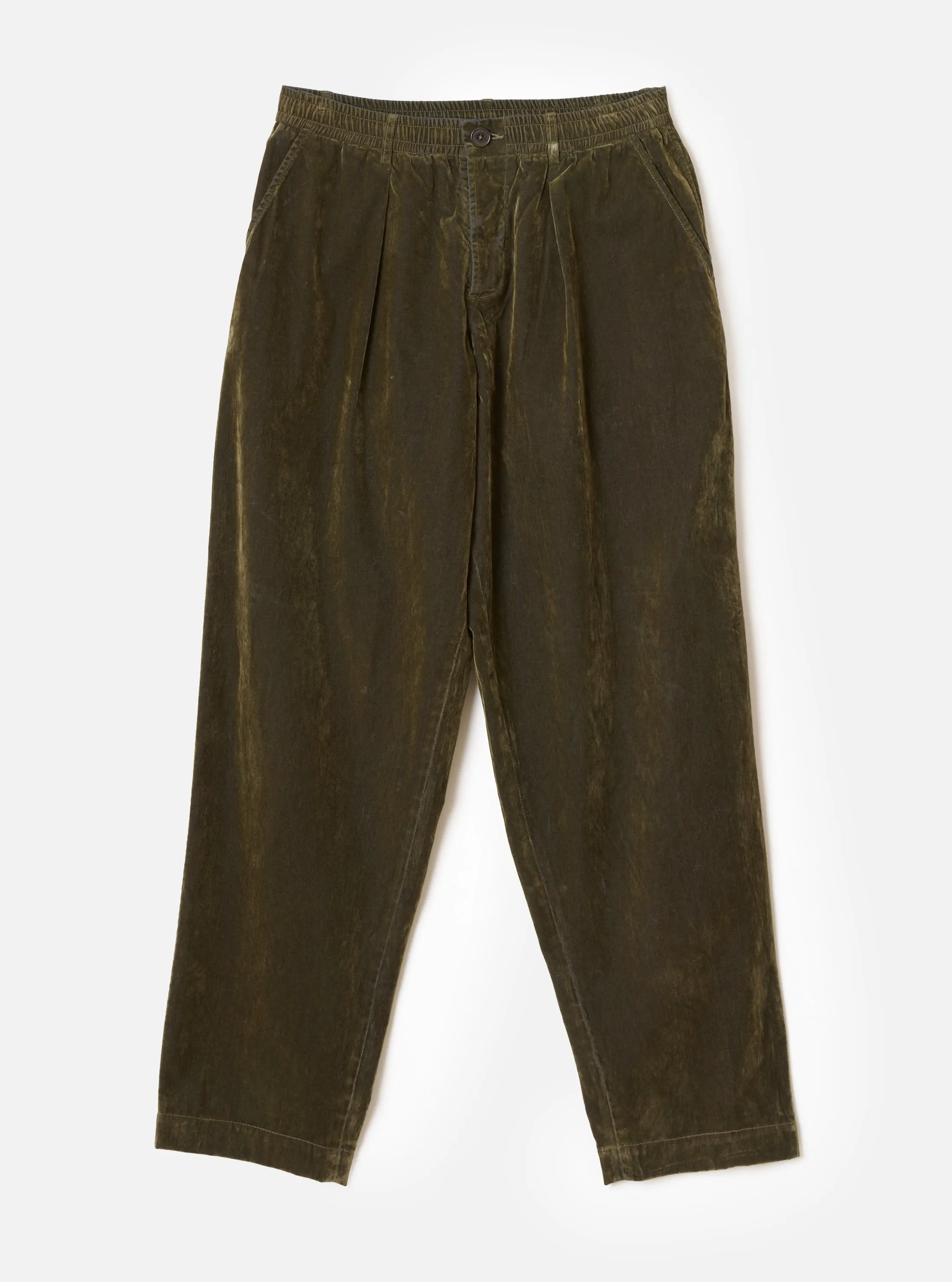 Olive Flock Chambray Pleated Track Pant sold by Universal Works