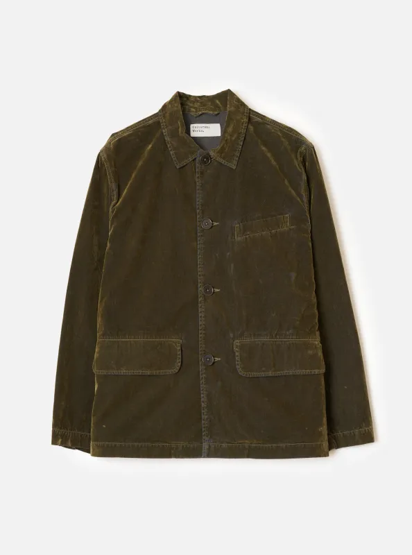 Olive Flock Chambray Warmus Jacket made by Universal Works