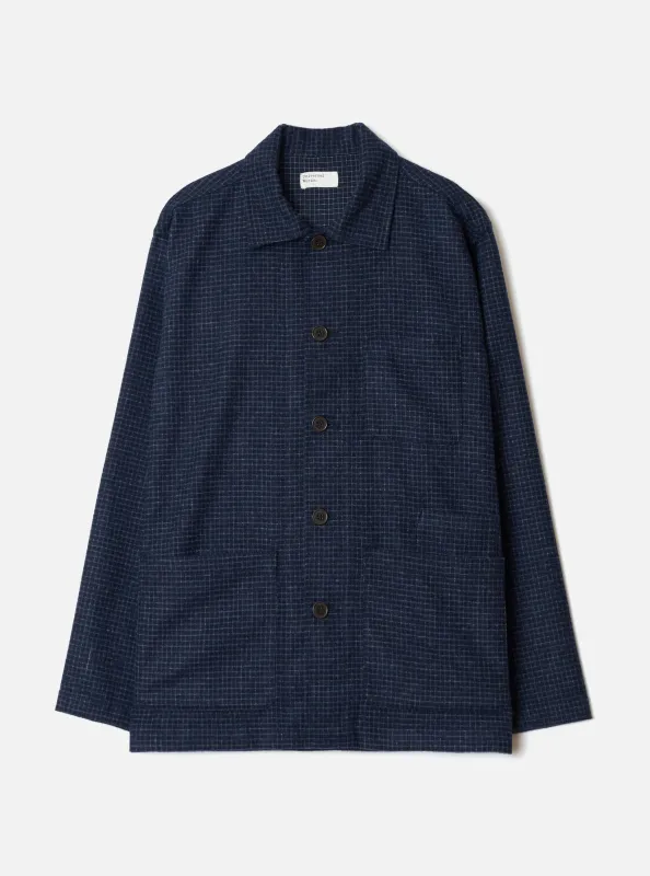 Navy Check Bobby Wool Mix Bakers Overshirt made by Universal Works