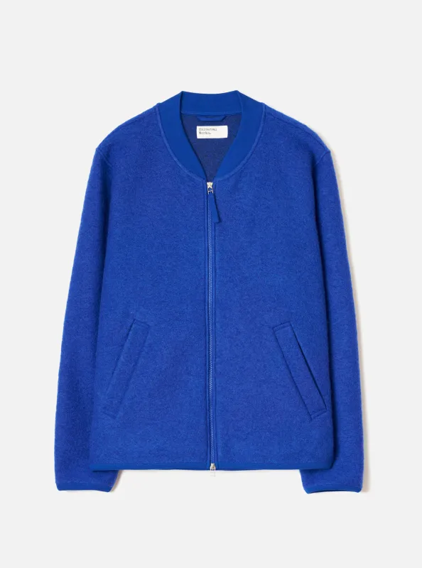 Blue Wool Fleece Zip Bomber Jacket made by Universal Works