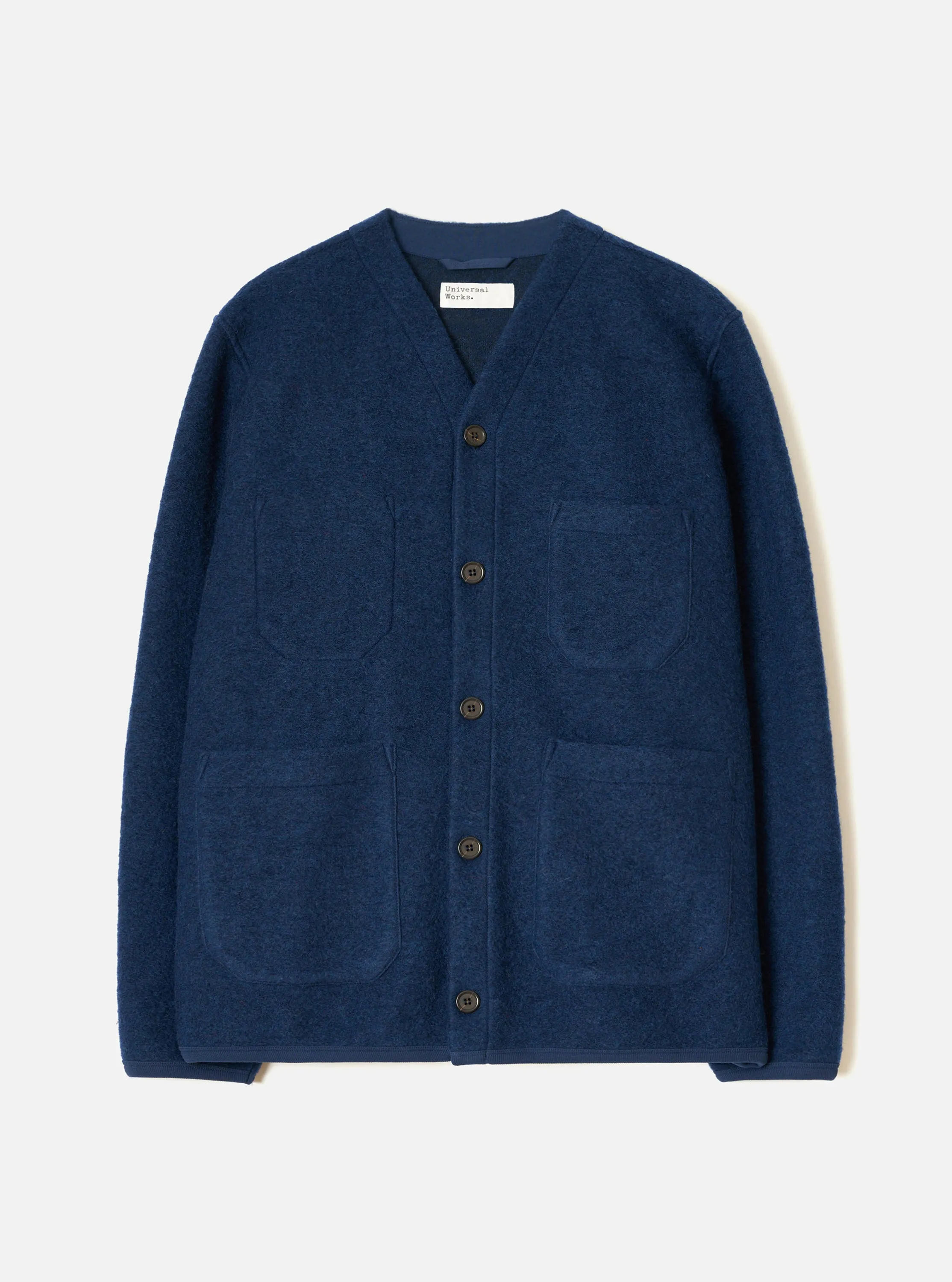 Indigo Wool Fleece Cardigan sold by Universal Works