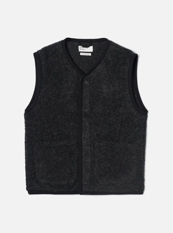 Charcoal Bouclet Fleece Lancaster Gilet made by Universal Works