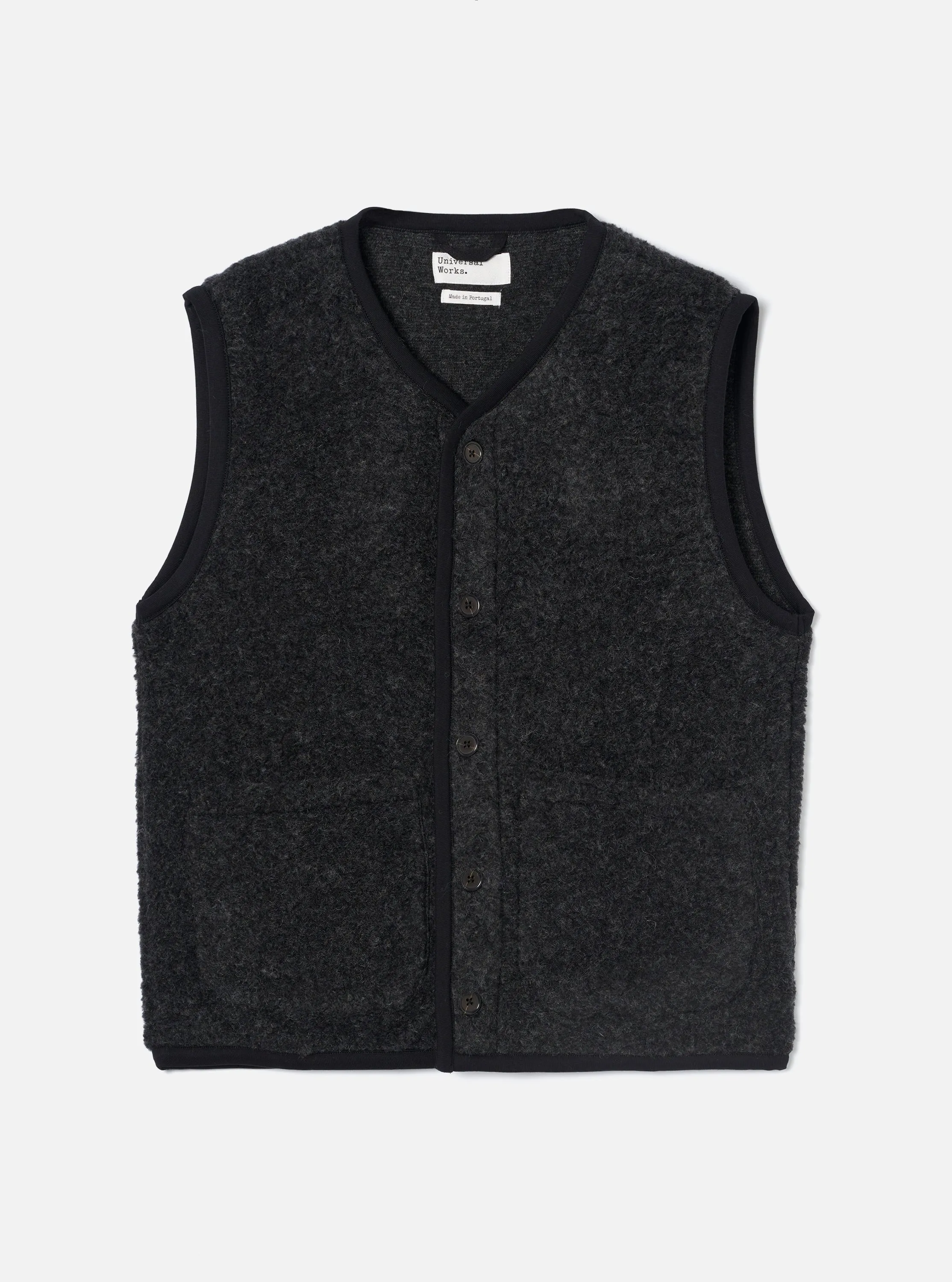 Charcoal Bouclet Fleece Lancaster Gilet sold by Universal Works