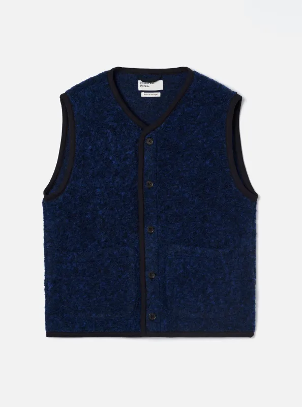 Blue Bouclet Fleece Lancaster Gilet made by Universal Works