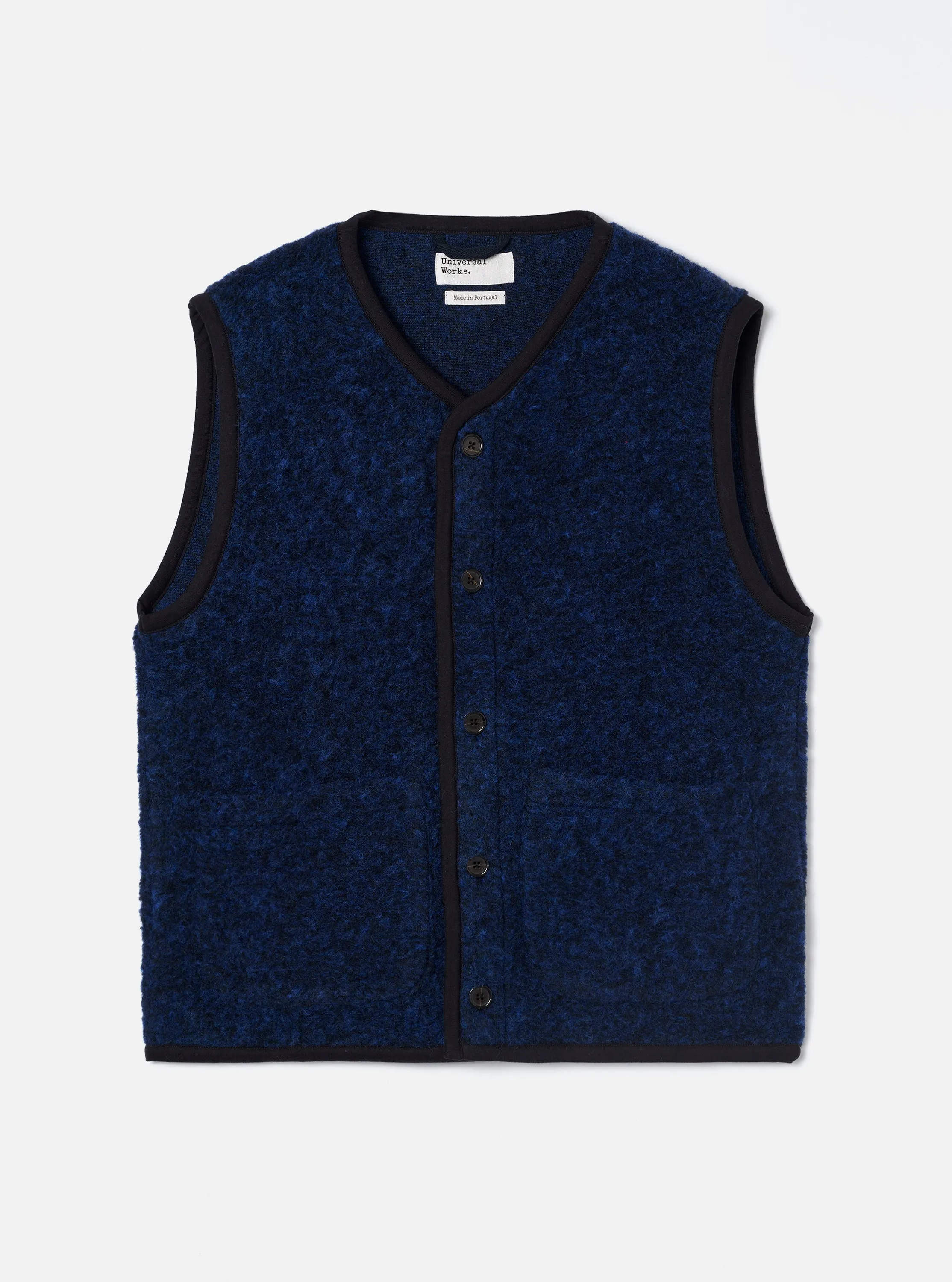 Blue Bouclet Fleece Lancaster Gilet sold by Universal Works