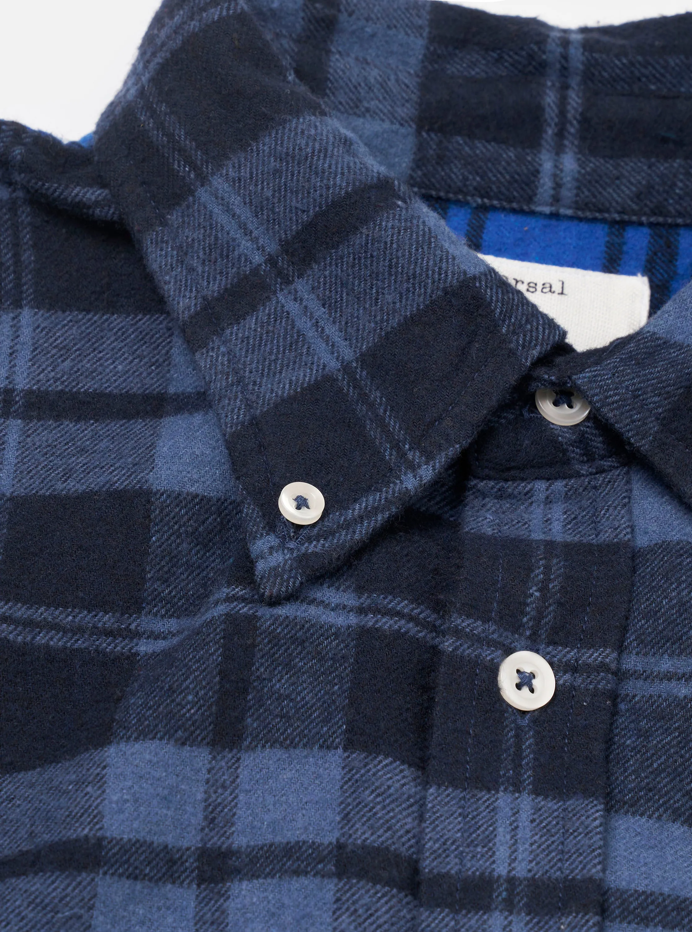 Navy/Blue Brush Panel Check 1 Lazy Day Shirt sold by Universal Works product image thumbnail 4