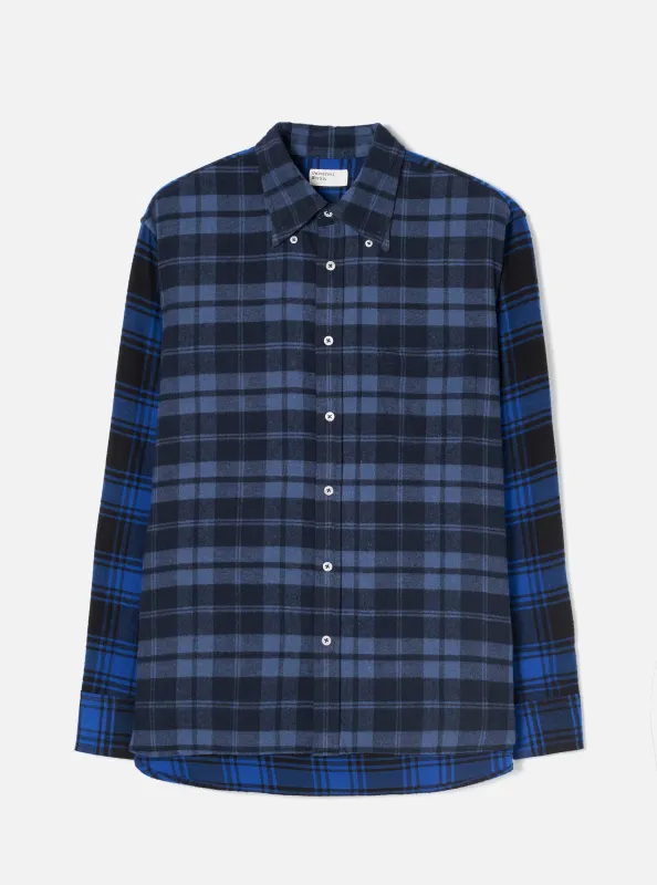 Navy/Blue Brush Panel Check 1 Lazy Day Shirt made by Universal Works
